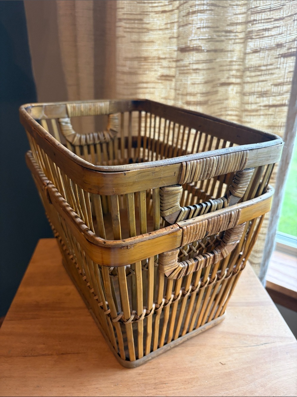 Two MCM Bamboo and Rattan Storage Baskets - Natural Brown